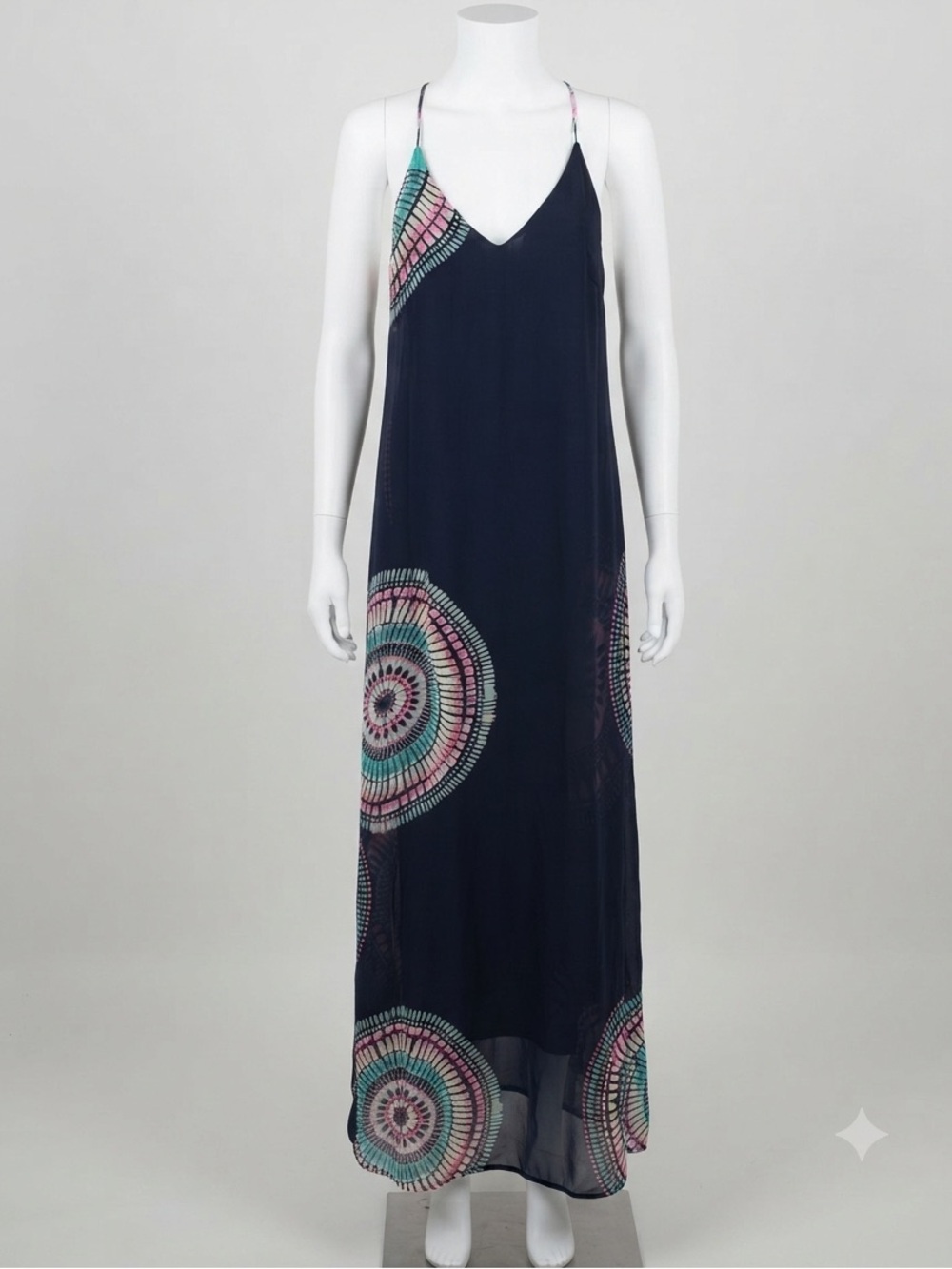 Old Navy Navy Blue Printed Chiffon T-Strap Maxi Dress Women’s Size Medium